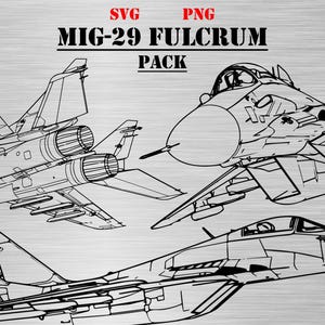 MiG-29 Fulcrum Aircraft Pack (SVG & PNG formats) Digital Military Drawings. Ten (10) line drawings.