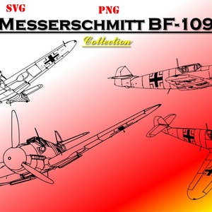 Messerschmitt BF-109 Aircraft Collection (SVG & PNG formats) Digital Military Vehicle Drawings. Ten (10) line drawings
