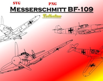 Messerschmitt BF-109 Aircraft Line Drawings (SVG & PNG, Digital
