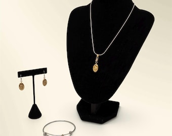 Conjunto de collar, pulsera y pendientes de amonita