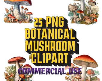 Vintage Mushroom Clip Art Scientific Botanical PNG Bundle | Vintage mushroom clipart | Clipart for commercial use school | Fungi sticker PNG