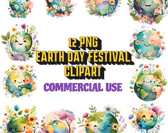 Earth day printable clipart, Save The Planet, Watercolor Earth Day clip art, Earth day stickers bulk, Protect our Earth, 12 PNG Bundle pack