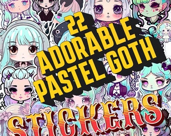 Adorable Pastel Goth Stickers, Horror Goth Pastel Digital Stickers, Spooky Clipart, Sticker Cute Pastel Goth Gift, Pastel Goth Kawaii