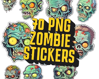 Undead Sticker Bundle | Zombie Decals 70 PNG Digital | Zombie Sticker Sheet | Transparent Background for Halloween & Horror Enthusiasts