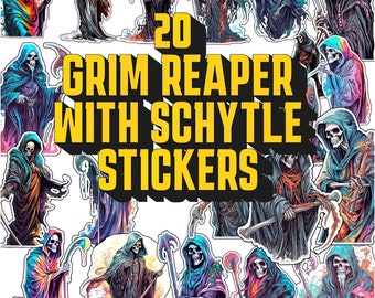 Grim reaper sticker PNG Bundle, Gothic sticker set, Grim reaper car PNG decal, Spooky Stickers PNG sheet, Death stickers png digital pack