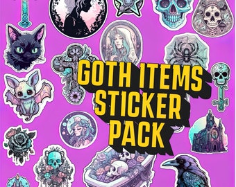 Creepy Stickers Pack 20 PNG, Pastel goth clipart Printable Bundle, Goth car decal, Spooky stickers PNG, Goth gifts for women, Witchy Clipart
