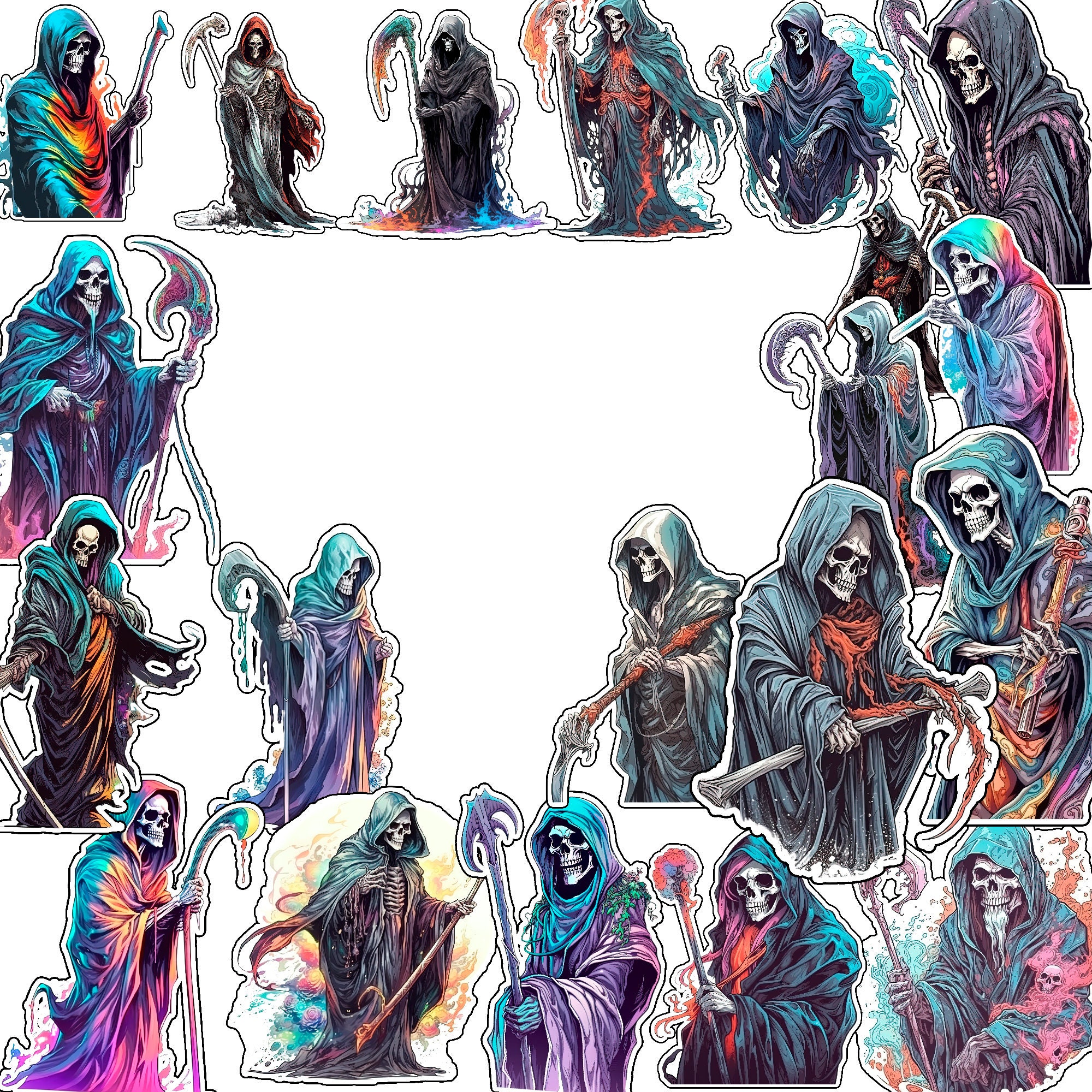 Death Reaper Sticker Grim Reaper Sticker PNG Bundle, Gothic Sticker Set, Grim Reaper Car PNG ...