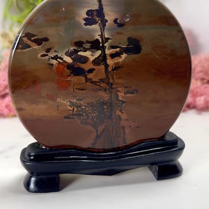 Dendritic Picture Jasper Slab with Wood Stand: Polished Natural Stone