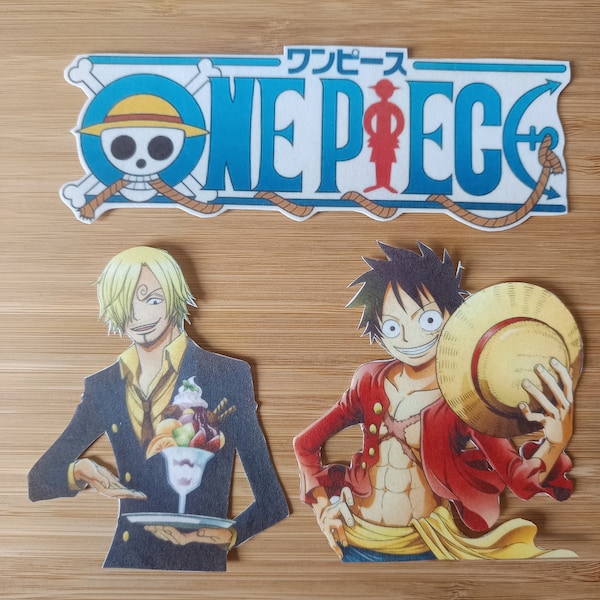 Impressions alimentaire pour décorer vos gateaux d'anniversaire manga, d'inspiration One pièce,Monkey d Luffy, Nami, Sanji,chapeau de paille