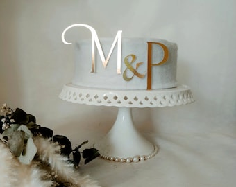 Face topper initiales pour gâteau de mariage et d'anniversaire