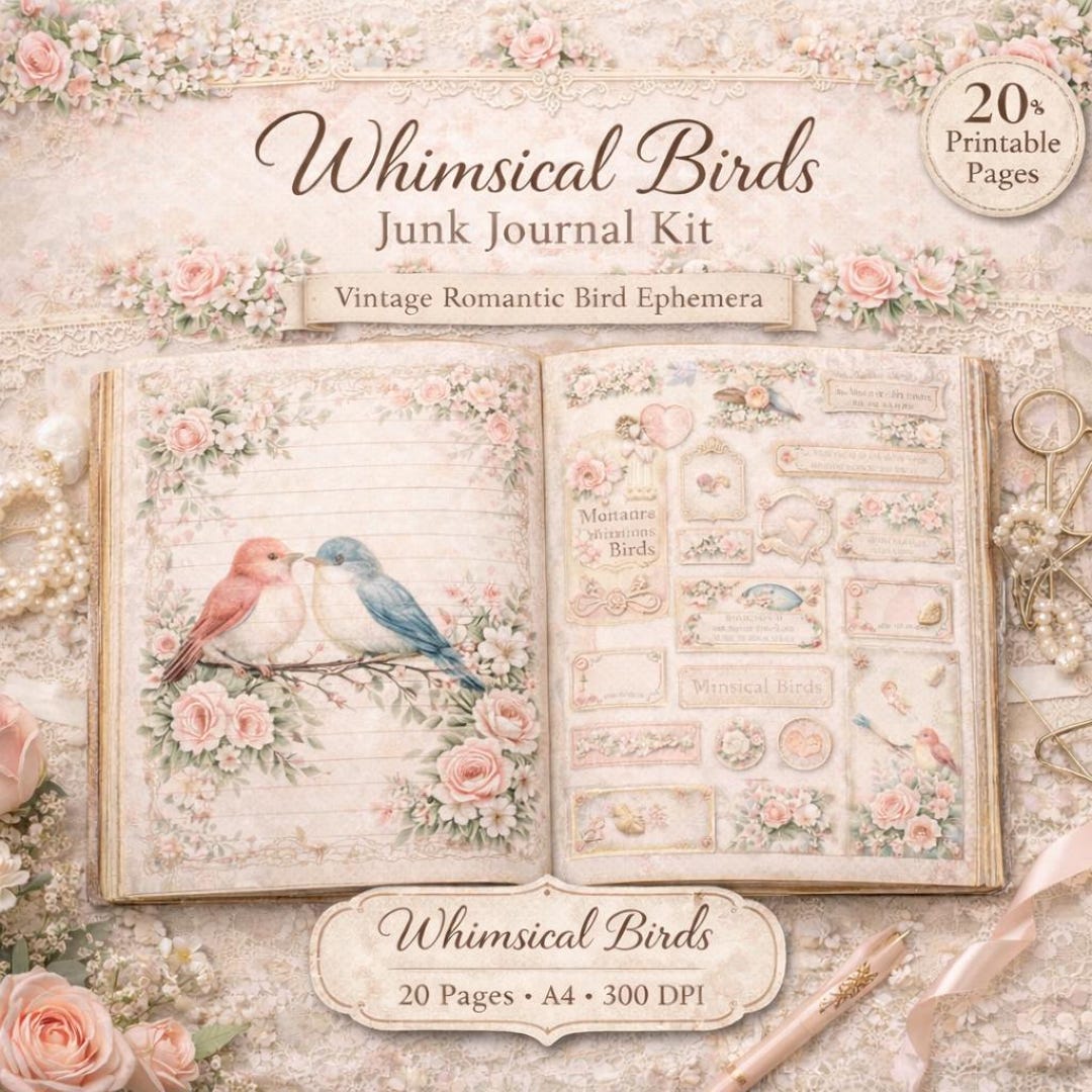 Cottagecore Birds Junk Journal Kit, Vintage Bird Ephemera Printable ...
