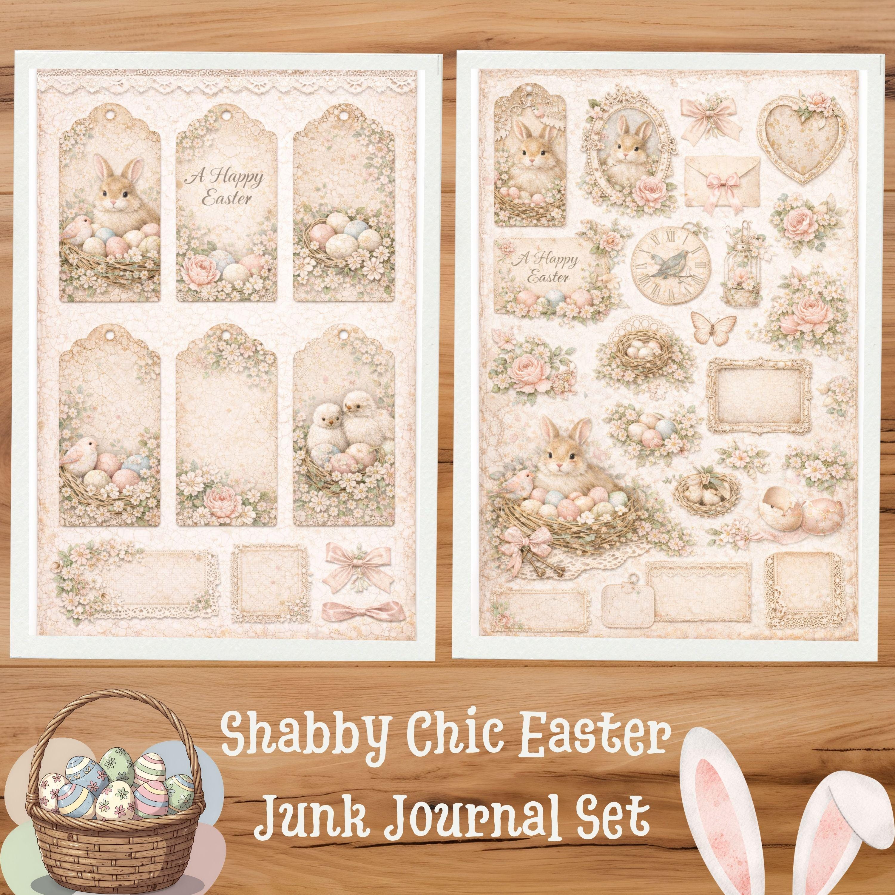 Shabby Chic Easter Junk Journal Kit | Vintage Bunnies, Pastel Ephemera ...