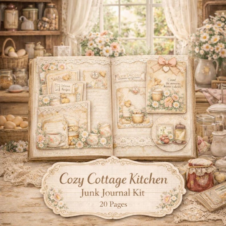 Cozy Cottage Kitchen Junk Journal Kit, Vintage Ephemera, Printable Tags ...