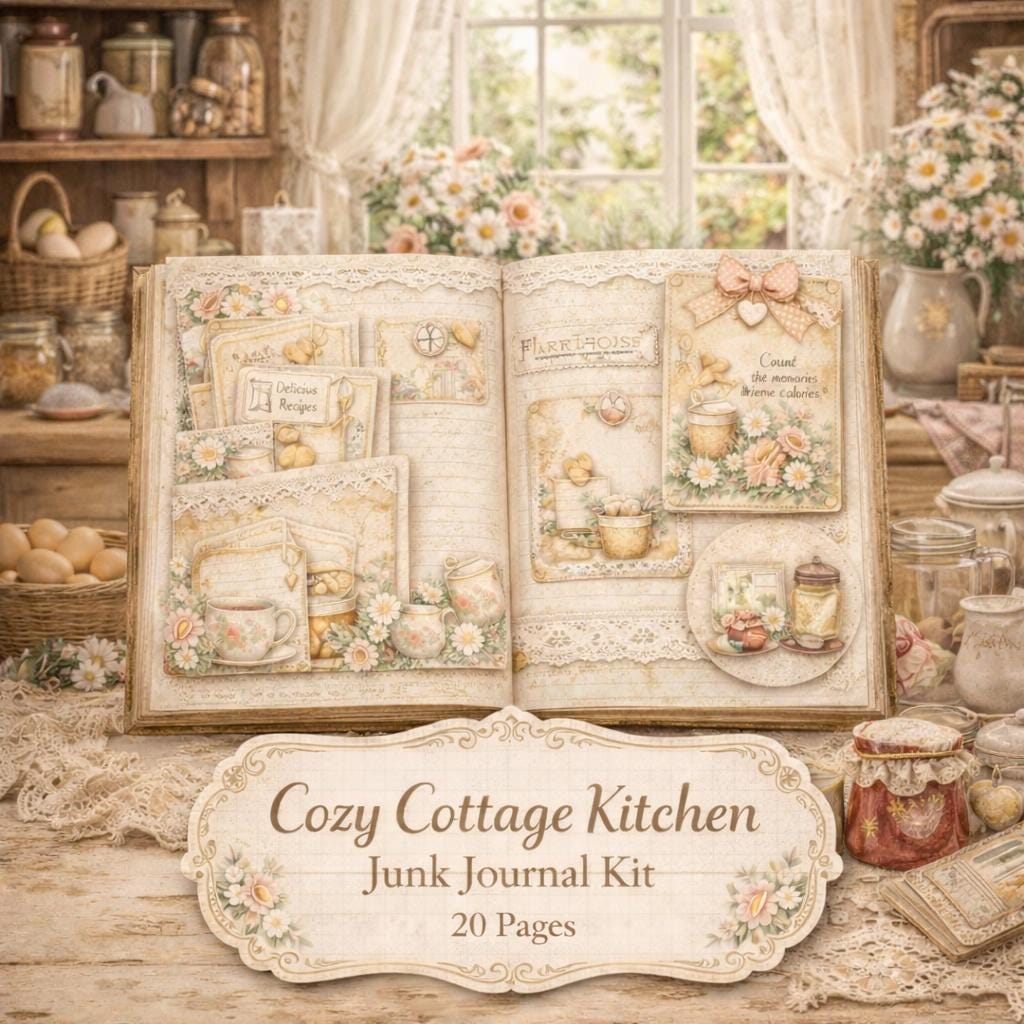 Cozy Cottage Kitchen Junk Journal Kit, Vintage Ephemera, Printable Tags ...