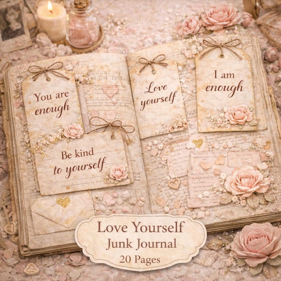 Self Care Junk Journal Kit, Floral Ephemera Printable, Love Yourself Journal Pages - Etsy