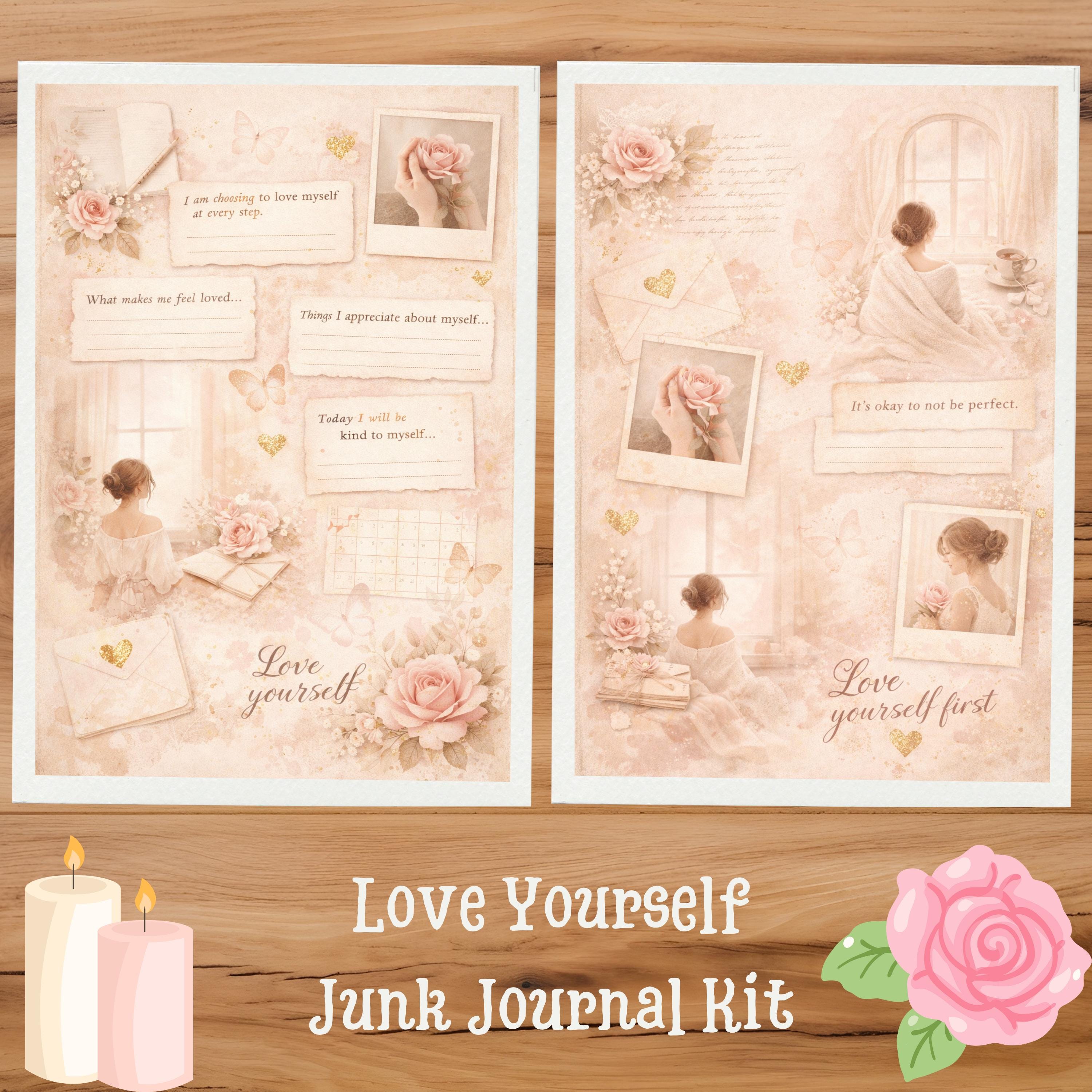 Self Care Junk Journal Kit, Floral Ephemera Printable, Love Yourself Journal Pages - Etsy