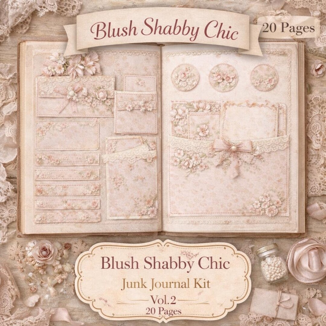 Blush Shabby Chic Junk Journal Kit Vol2 | Vintage Floral Ephemera ...