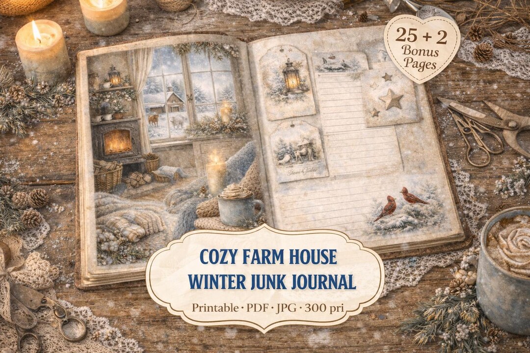 Winter Farmhouse Junk Journal Kit | Cozy Vintage Country Printable, A4 ...