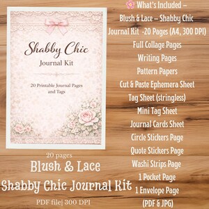 Blush & Lace Shabby Chic Journal Kit | Printable Junk Journal Pages | Floral Lace Vintage Journal | A4 Digital Download image 11