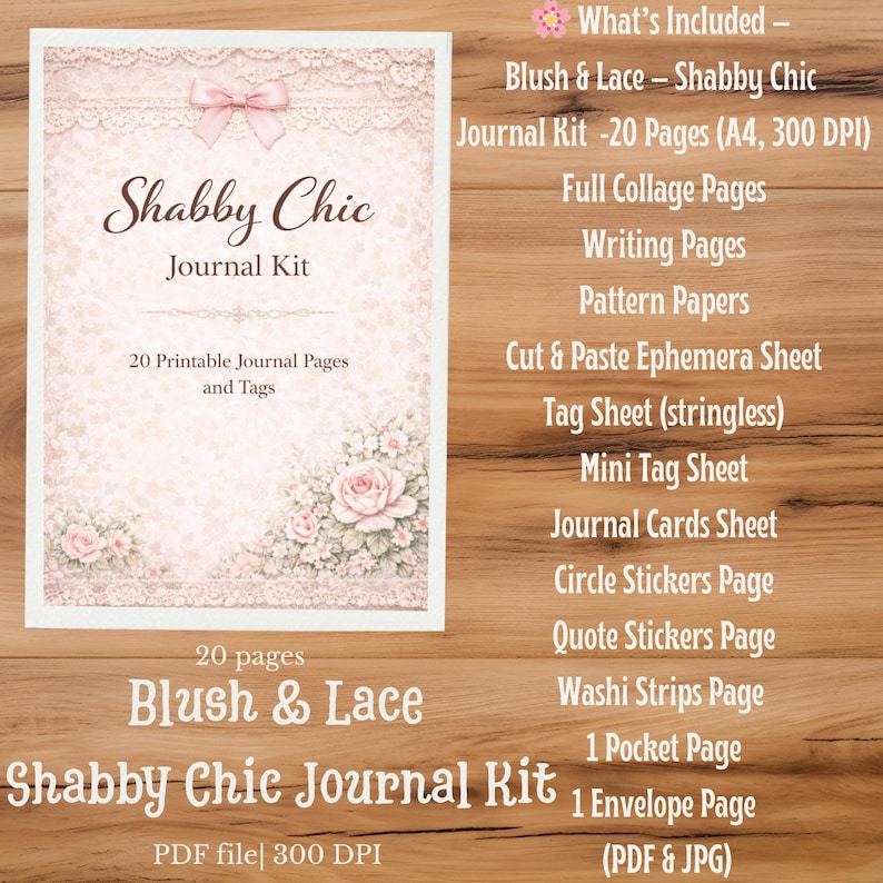 Blush & Lace Shabby Chic Journal Kit | Printable Junk Journal Pages | Floral Lace Vintage Journal | A4 Digital Download image 11