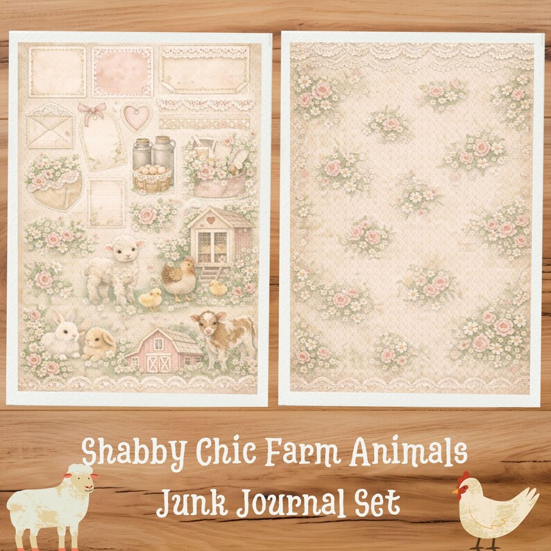 Shabby Chic Farmhouse Animals Junk Journal Kit, Vintage Farm Ephemera ...