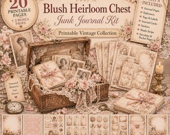 Blush Vintage Junk Journal Kit, Shabby Chic Ephemera Printable, Heirloom Style Journal Pages