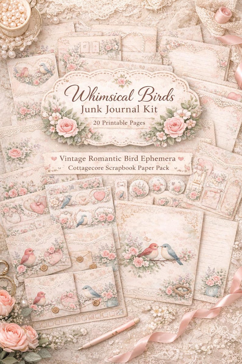 Cottagecore Birds Junk Journal Kit, Vintage Bird Ephemera Printable ...