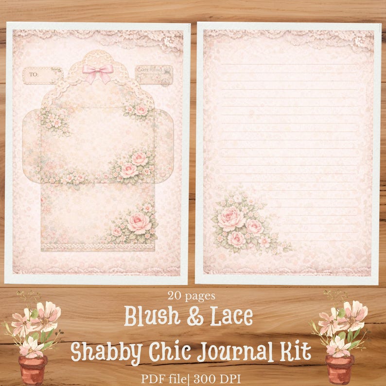 Blush & Lace Shabby Chic Journal Kit | Printable Junk Journal Pages | Floral Lace Vintage Journal | A4 Digital Download image 2