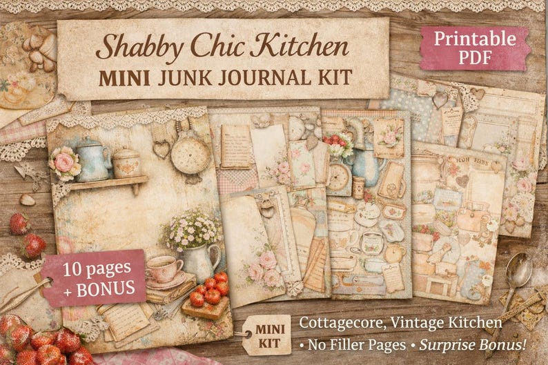 Shabby Chic Kitchen Junk Journal Kit, Cottagecore Floral Ephemera (PDF ...