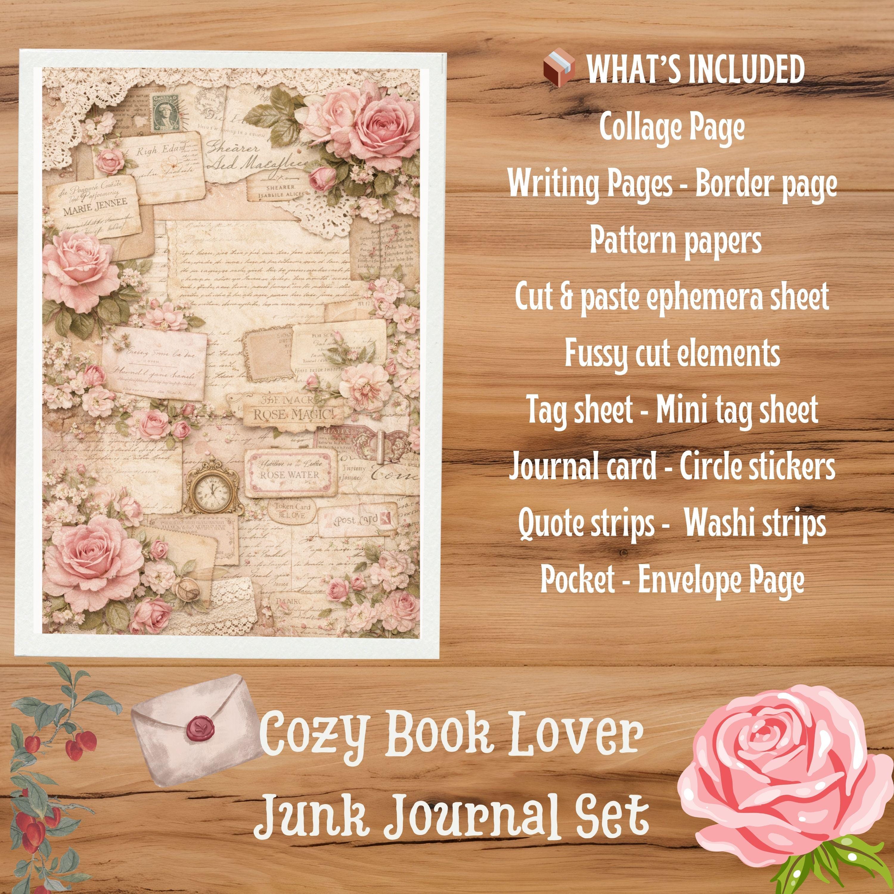Vintage Rose Junk Journal Kit – Printable Ephemera, Floral Cards, Tags ...