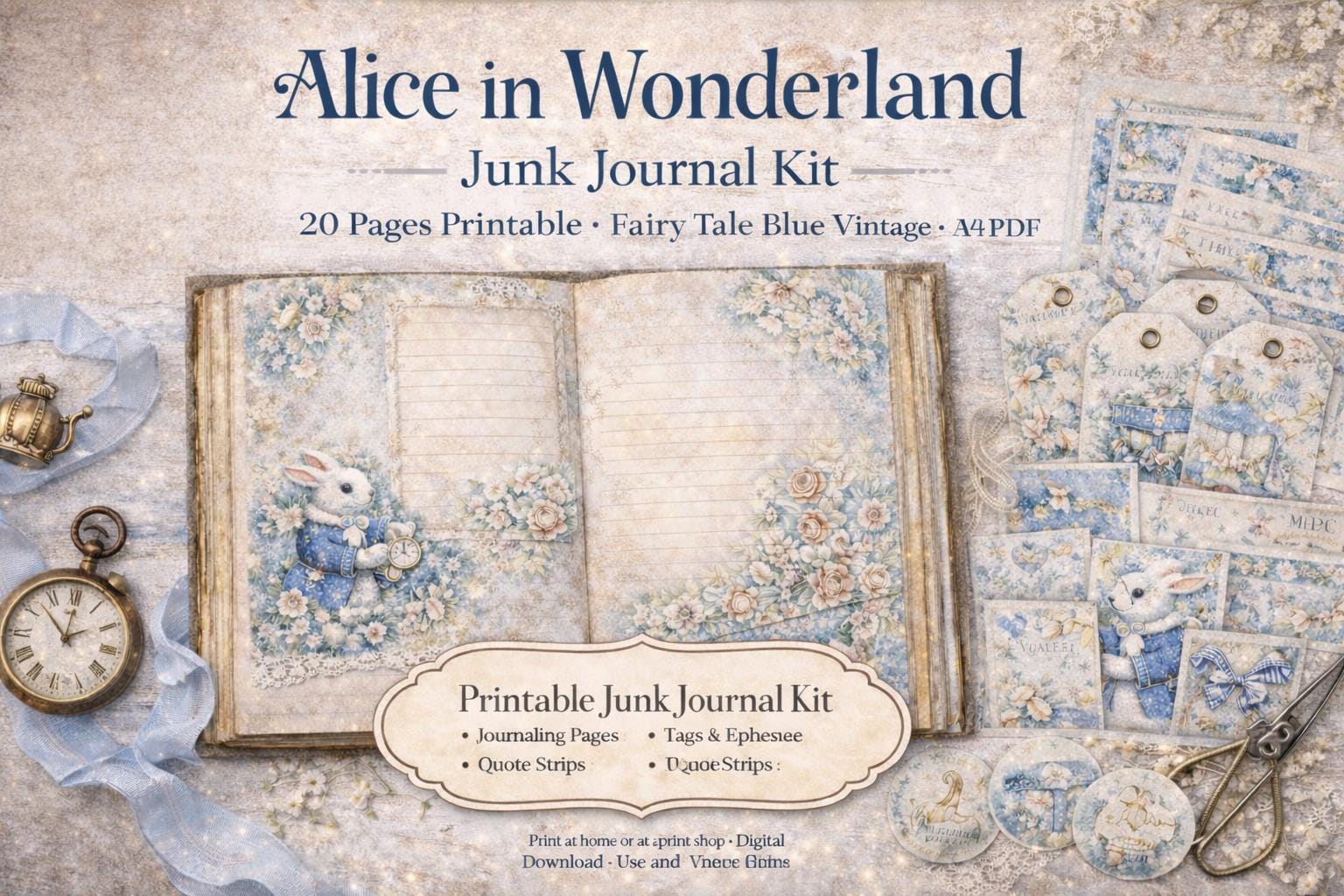 Alice in Wonderland Junk Journal Kit | Vintage Ephemera, A4 Pages (PDF ...