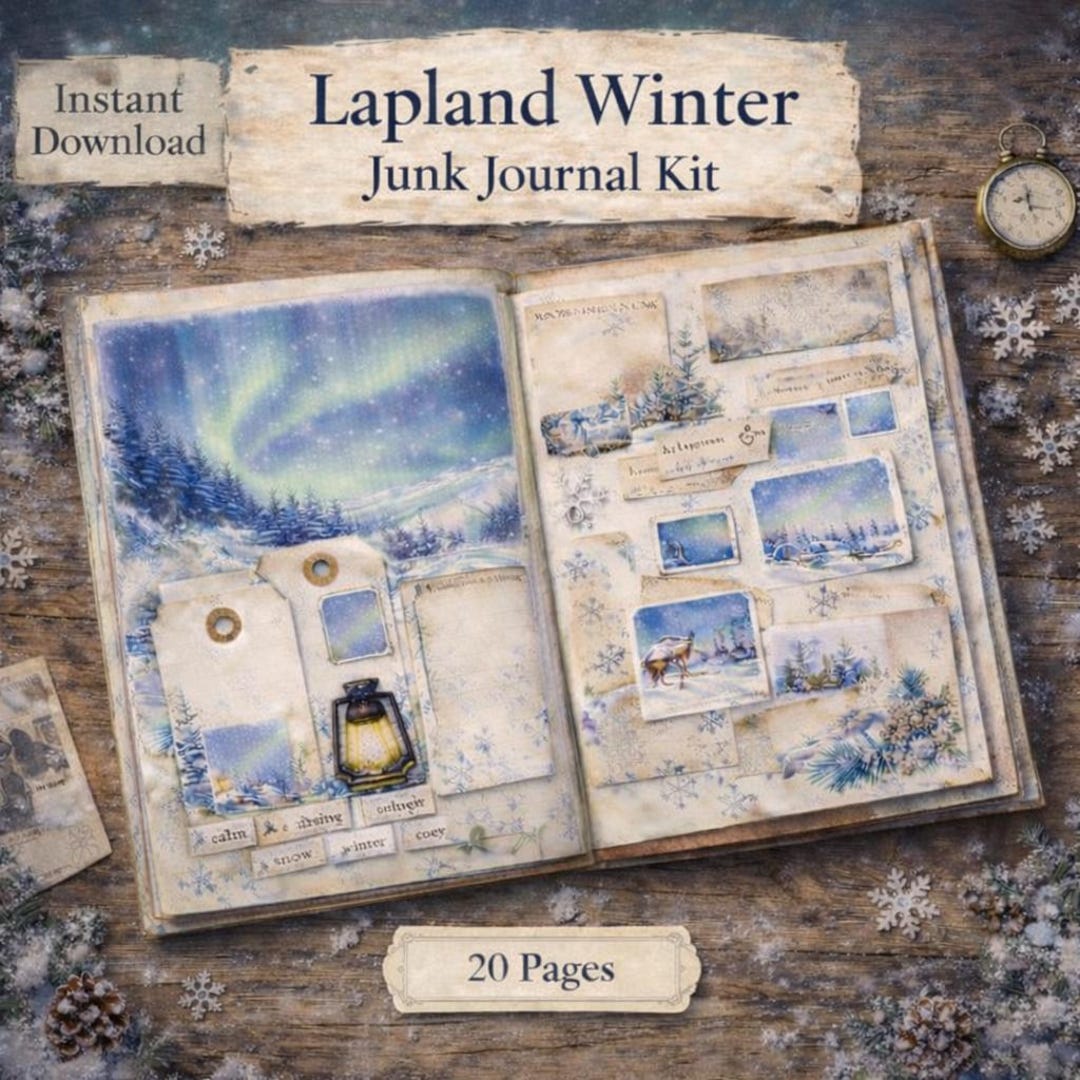 Lapland Winter Junk Journal Kit | Northern Lights Ephemera (digital ...