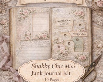 Printable Shabby Chic Mini Junk Journal Kit – Blush Floral Lace Ephemera A4 PDF