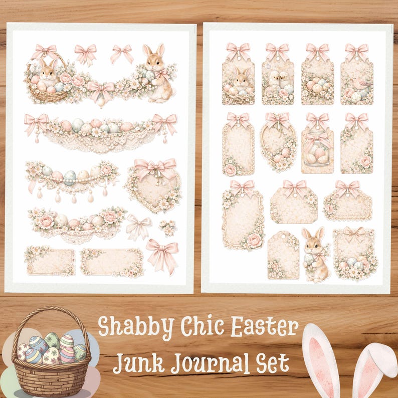 Shabby Chic Easter Junk Journal Kit | Vintage Bunnies, Pastel Ephemera ...