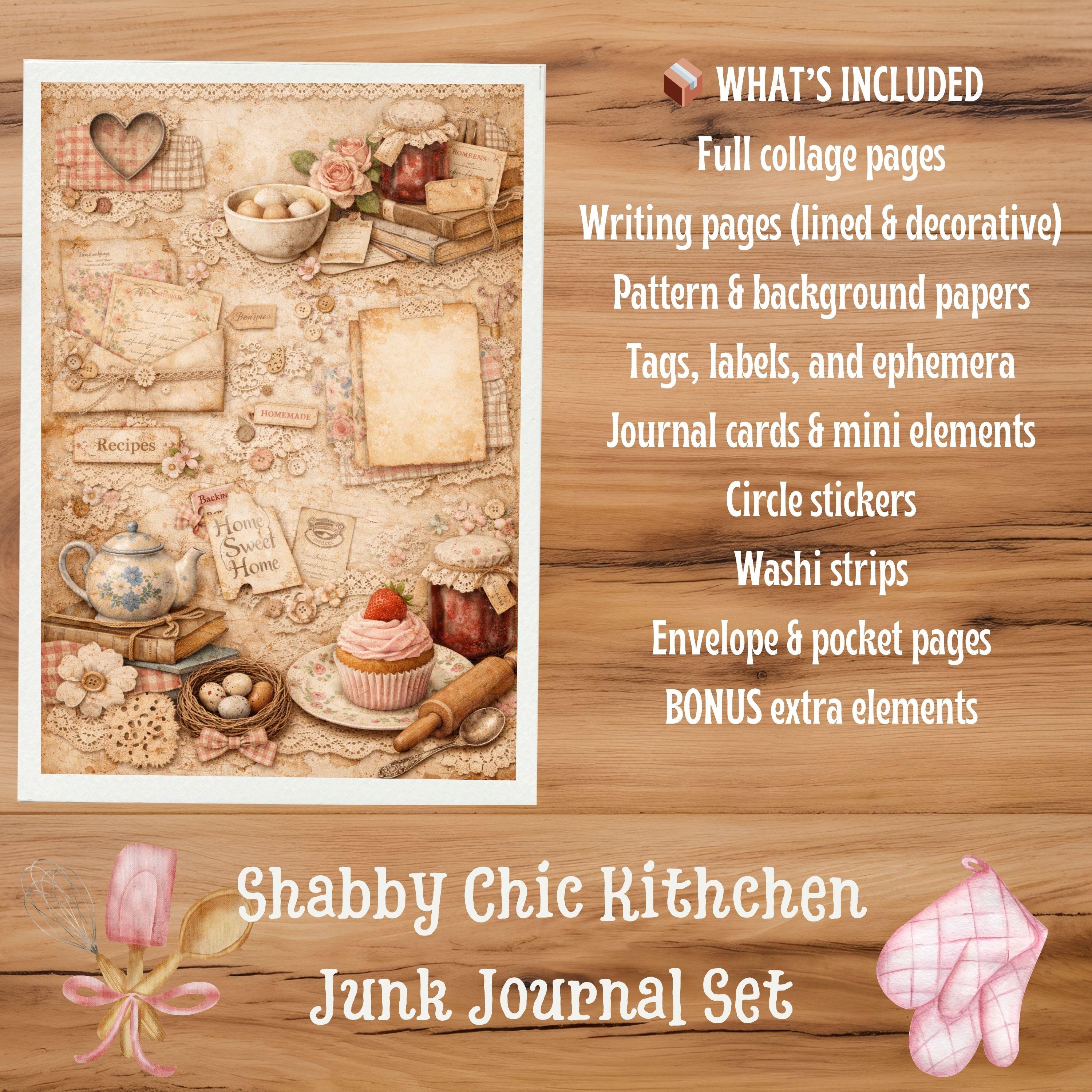 Shabby Chic Kitchen Junk Journal Kit, Vintage Floral Recipe Ephemera ...