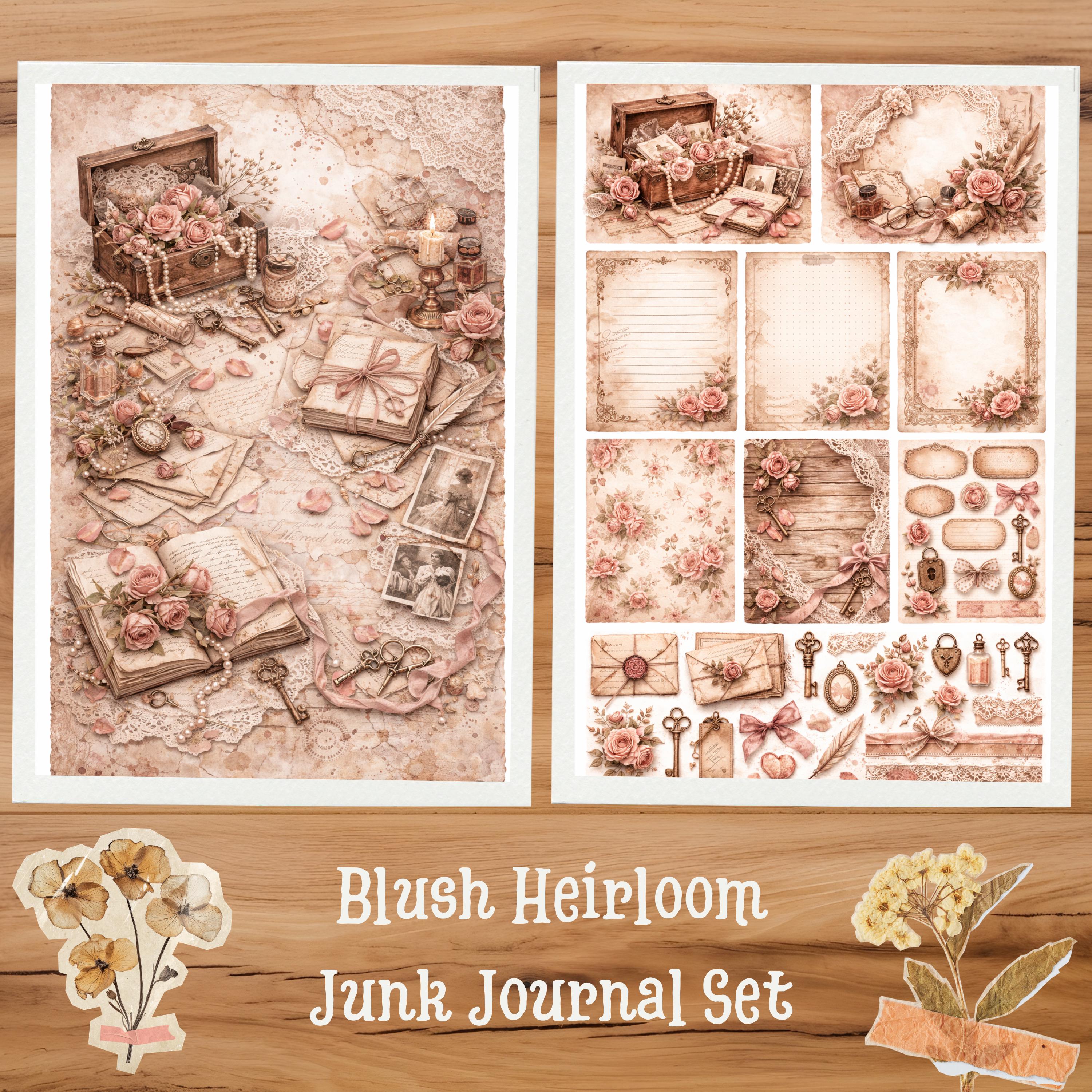 Blush Vintage Junk Journal Kit, Shabby Chic Ephemera Printable ...