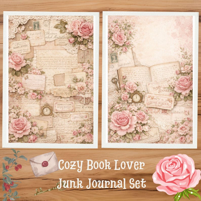 Vintage Rose Junk Journal Kit – Printable Ephemera, Floral Cards, Tags ...