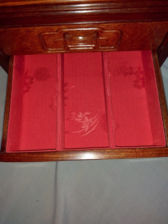 Rosewood Chinese Jewelry Box with Silk Brocade li… - image 6