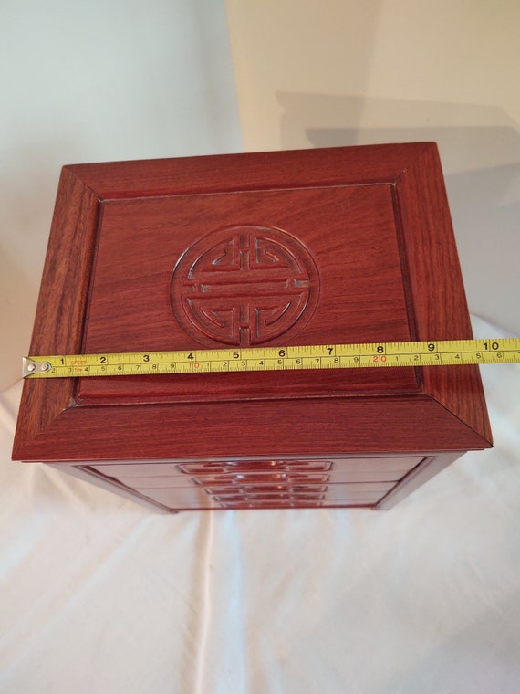 Rosewood Chinese Jewelry Box with Silk Brocade li… - image 8