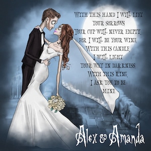 Cartoon Custom Tim Burton Style, Couple Portraits,Valentines Day gift,Wedding Gift,nightmare portrait