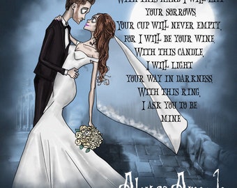 Style Tim Burton personnalisé dessin animé, portraits de couple, cadeau Saint-Valentin, cadeau de mariage, portrait de cauchemar