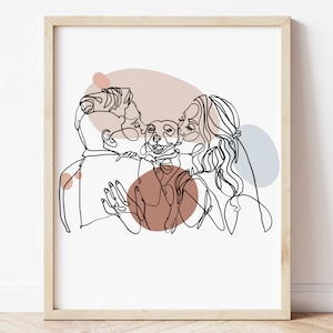 Custom Couple , Family One Line Drawing Gift,Couple Portrait With Pet,Single Portrait from Photo