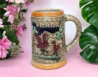 Vintage Florida Flamingo Palm Tree Souvenir Mug Beer Stein 4.75" Inches Tall