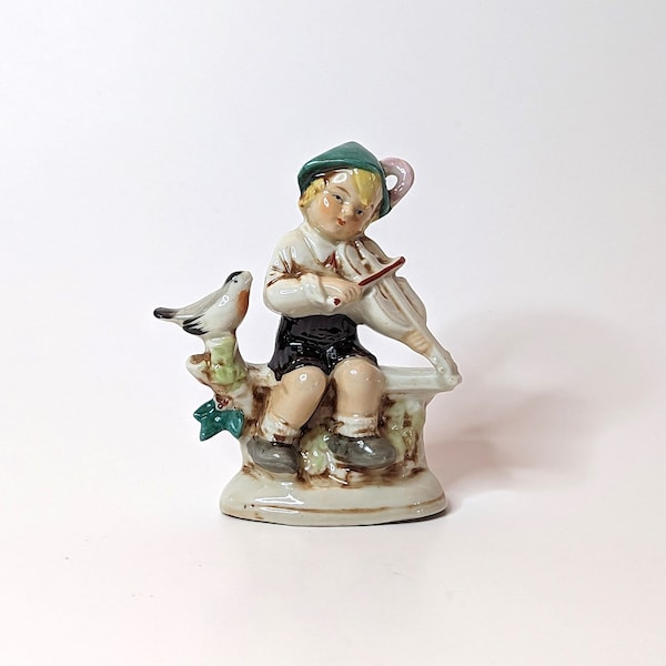 Vintage German Porcelain Figurine Fairing Boy with Bird Playing Violin #20520