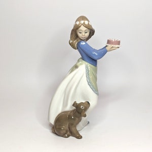 生まれのブランドで NAO Lladro Puppy's Girl Dog Figurine Porcelain 1045 Birthday 置物