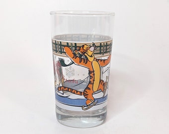 Vintage Disney Tigger Christmas Skating Slip Slide Superific Drinking Glass Anchor Hocking