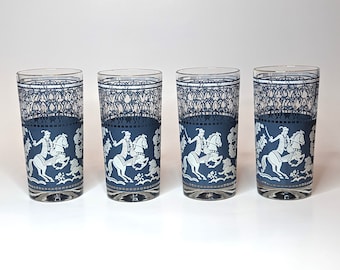 Vintage MCM Barware • Jasperware Arabian Knights Cocktail Glasses/Tumblers • Wedgewood Blue • Set of 4