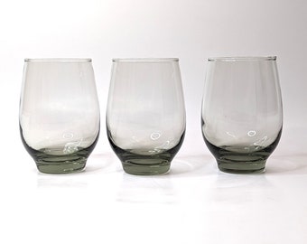 Vintage Tempo Smoke by Libby Wine Glasses • Rounded Grey Smoke Tumblers • Set of 3