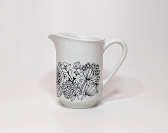 Vintage Manitou Creamer Grindley Ironstone Staffordshire · Made in England · Black and White Floral Retro Kitchen