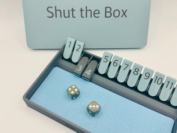 Shut The Box - 12er. Historisches Würfelspiel, Kneipenspiel, Reisespiel für 1 bis 4 Personen. Glück und Strategie. Dice Board Travel Game